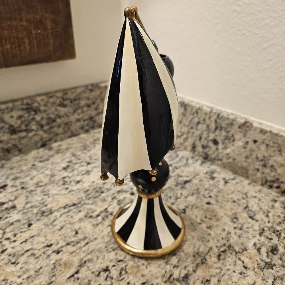 RARE MACKENZIE CHILDS HALLOWEEN BAT COURTLY CHECK FALL TAPER CANDLE HOLDER